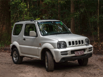 White Suzuki Jimny Hard Top 4WD prepared for K'gari